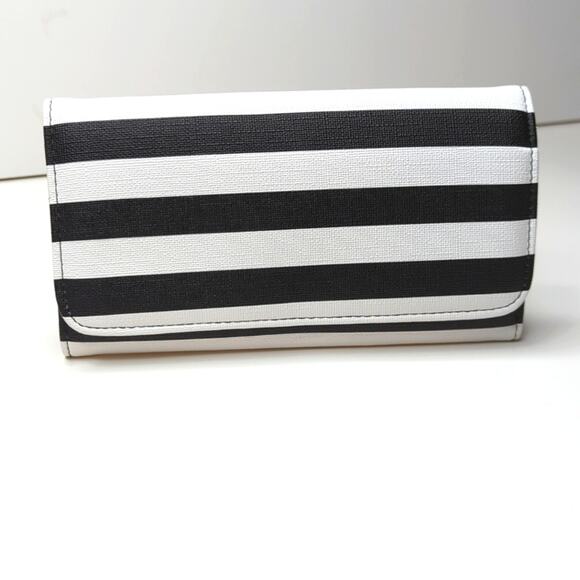 KUT FROM THE KLOTH Black White Striped Slimfold Wallet Vegan Leather NEW - Picture 1 of 8